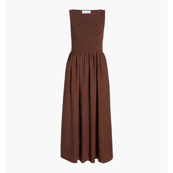 NWT Hill House Cosima Nap in Chocolate Brown Tonal Stripe Smocked Maxi Dress XL - Picture 1 of 6